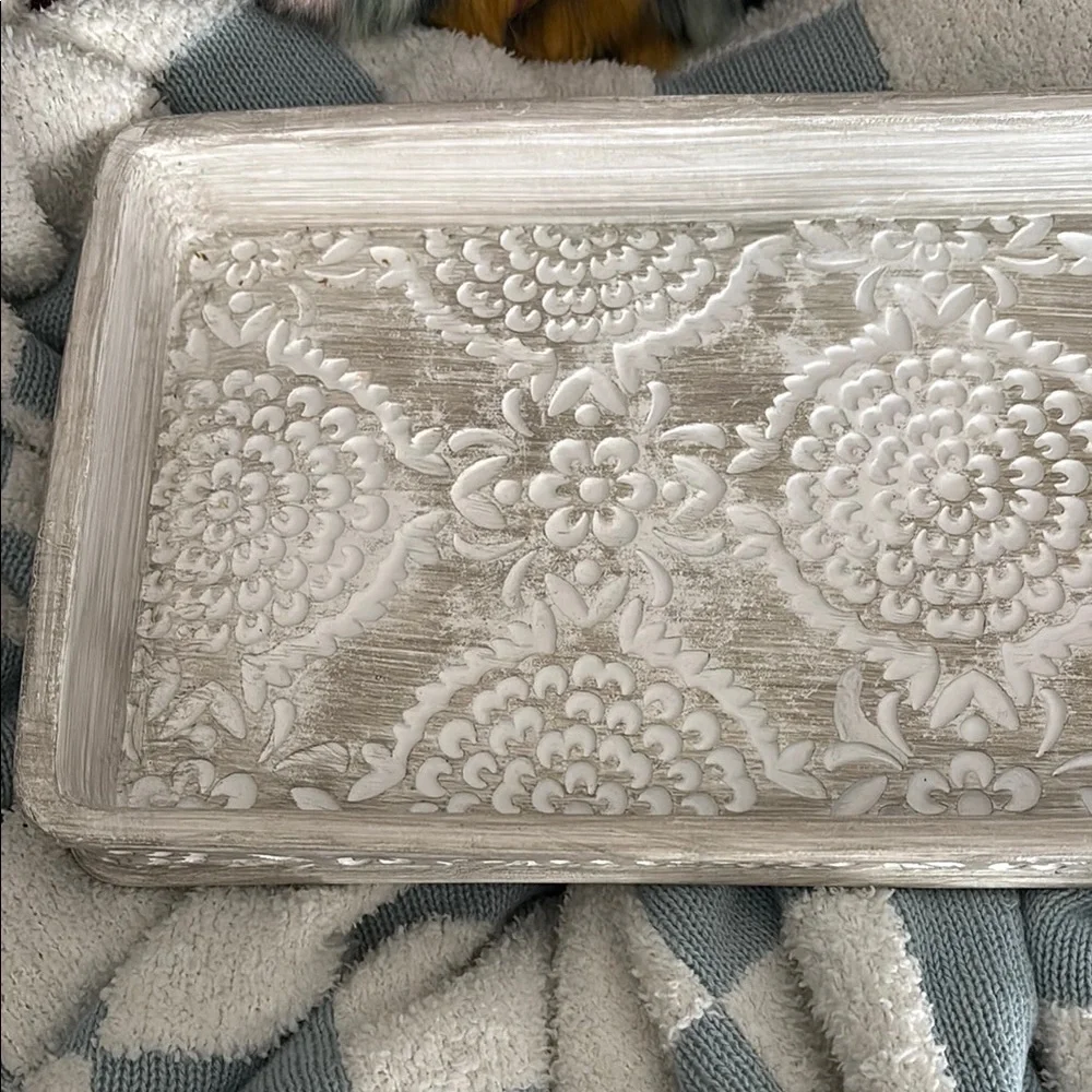 Cost Plus World Market Cream Vanity Tray Floral Design